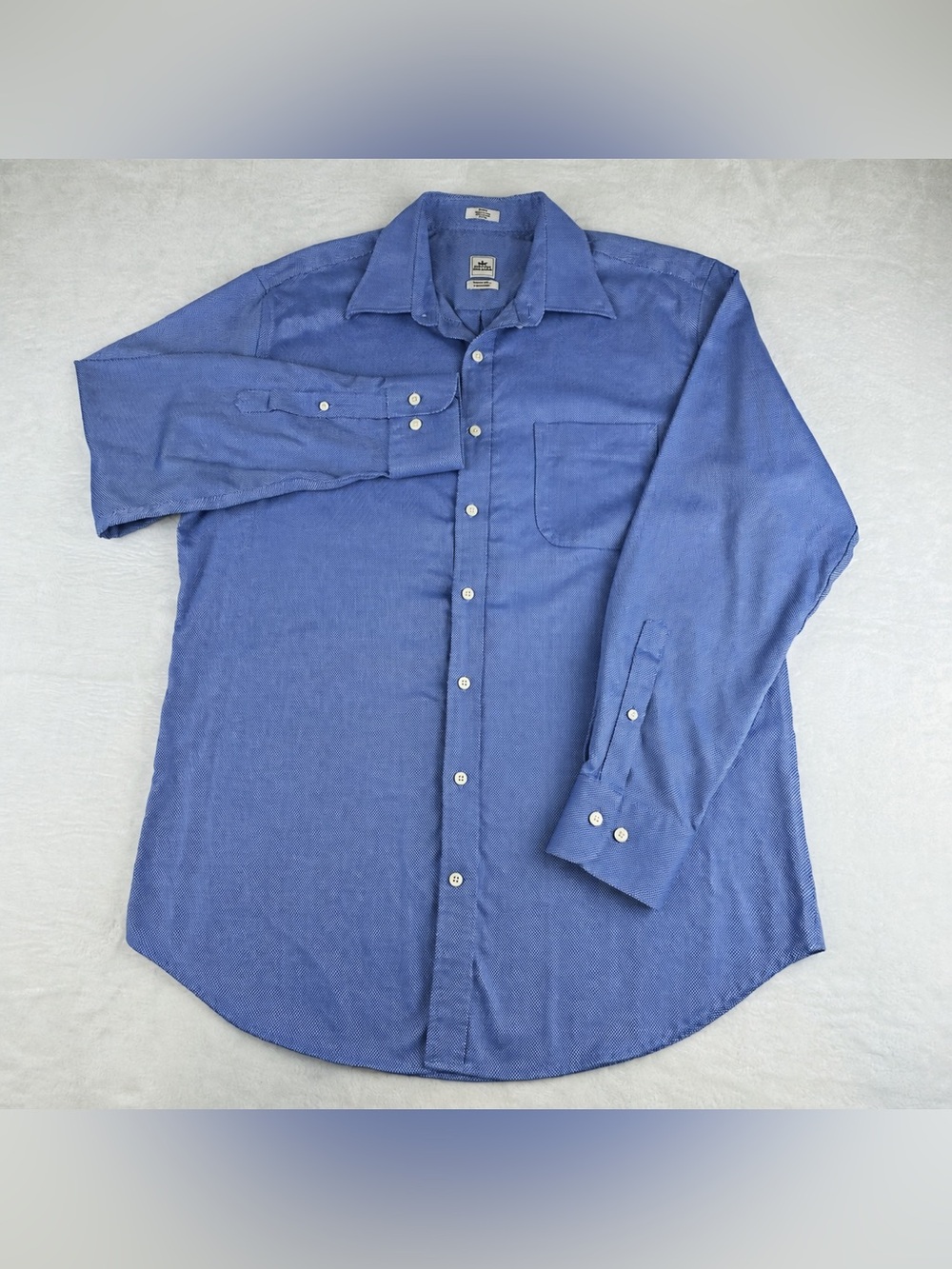 Peter Millar Men's L Blue Micro Check Button Down Shirt 100% Cotton Easy Care
